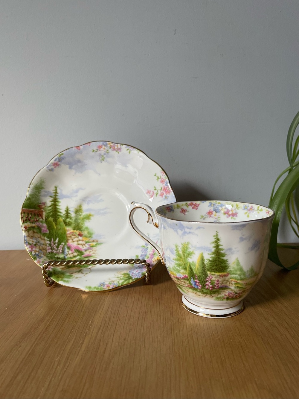 Vintage Royal Albert Kentish Rockery Teacup & Saucer Set 1930s Queen Mary Mark